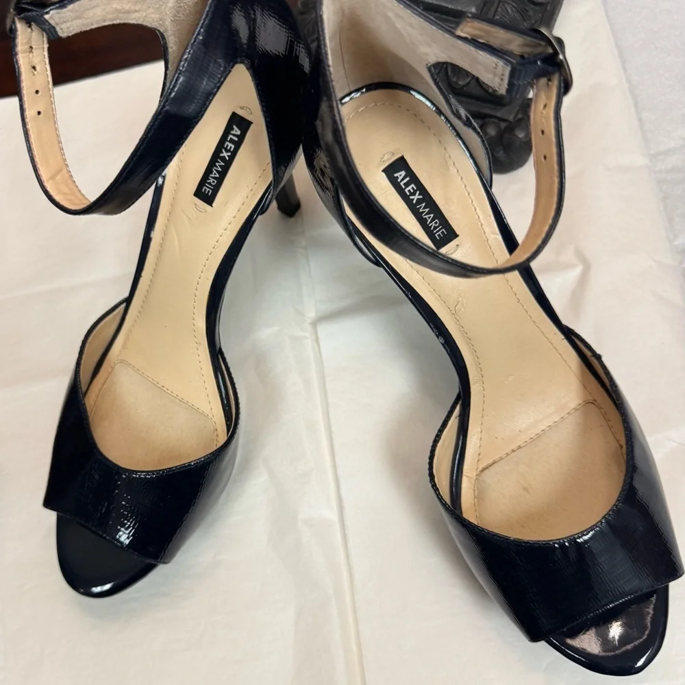 Alex Marie Navy Patent Leather Heels 9.5M | Ankle Strap Career Cocktail